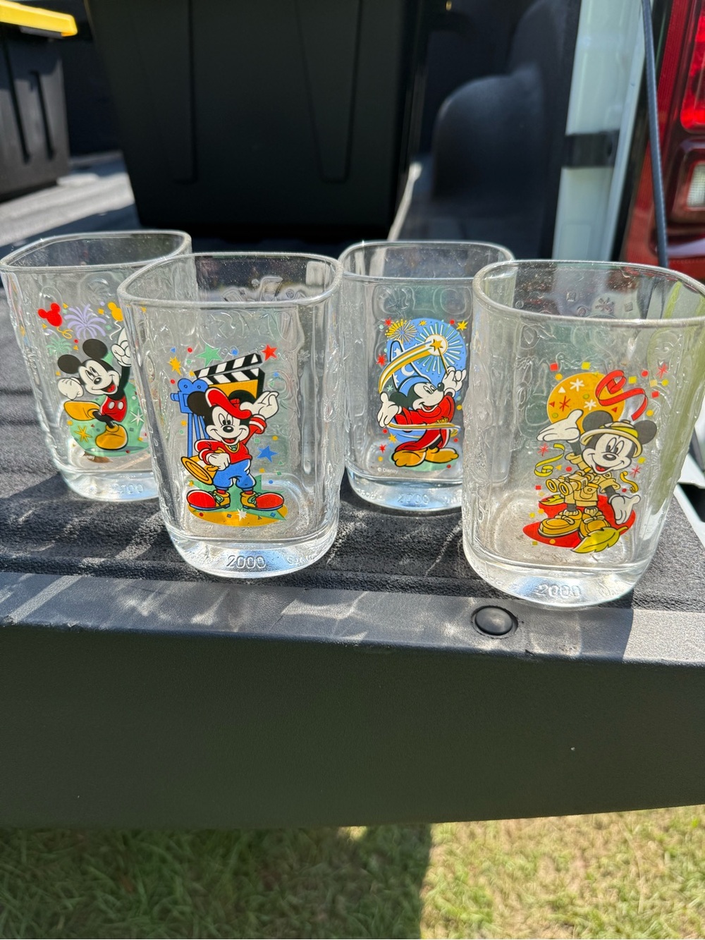 Disney Mickey Mouse Clear Glass Tumblers with Colorful Character Art